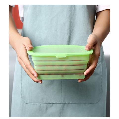Irvingwad Green Silicone Foldable Fruit and Vegetable Bento Lunch Box with Lid
