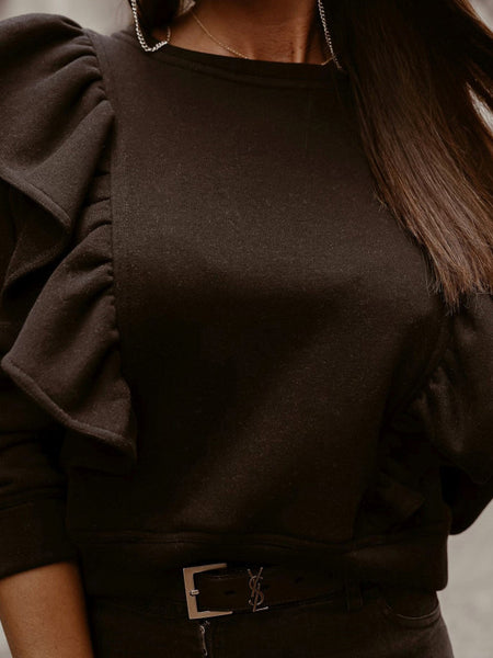 Irvingwad Pure Color Long-sleeved Butterfly Collar All-match Blouse
