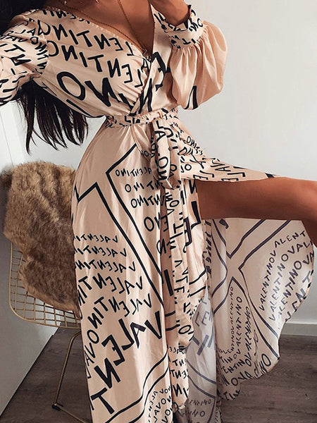 Irvingwad Letter Print Waist Sexy Dress