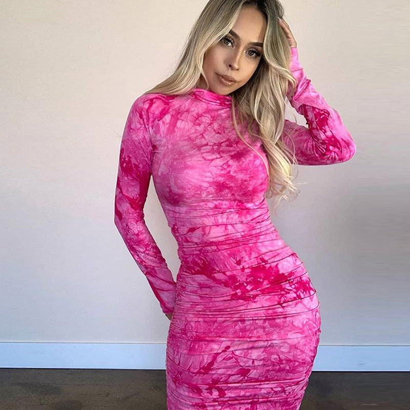 Irvingwad Printed Round Neck Long Sleeve Fashion Dress